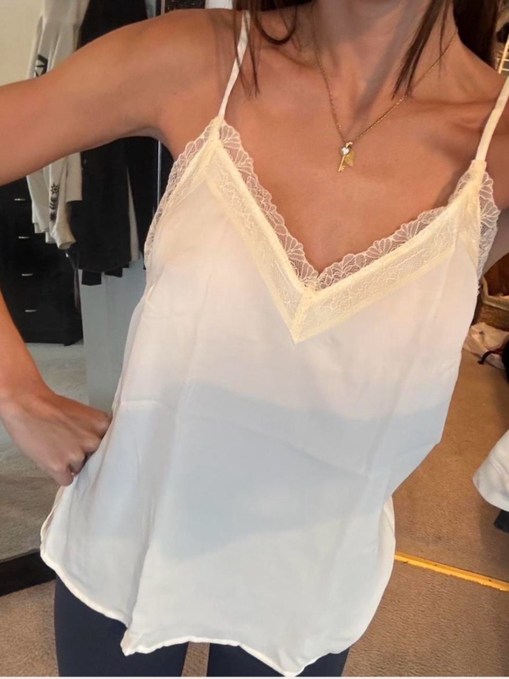 White Lace Trim Satin Camisole